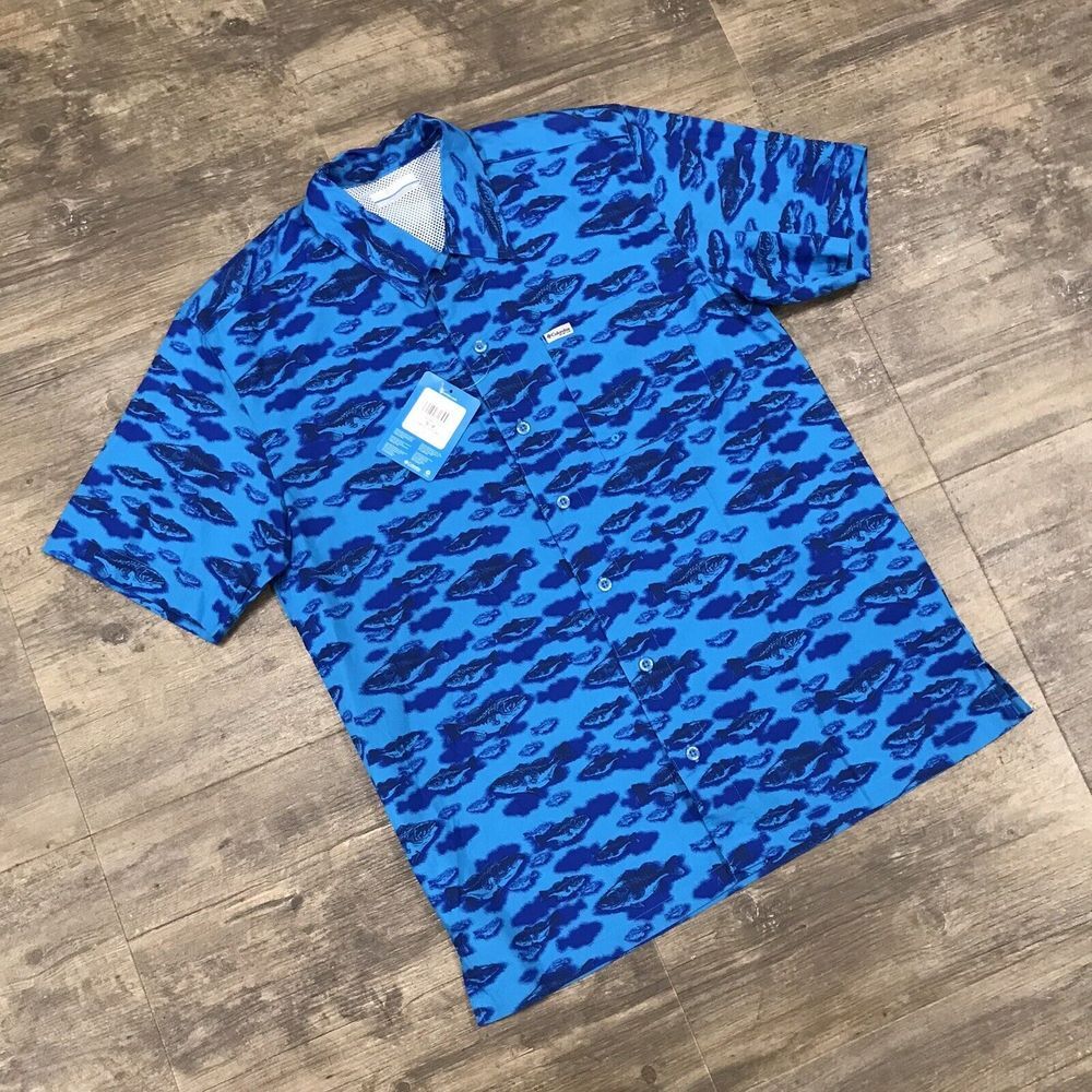 NWT Columbia PFG‎ Trollers Best SS Shirt Men Size Small Vented AOP Fish Fishing